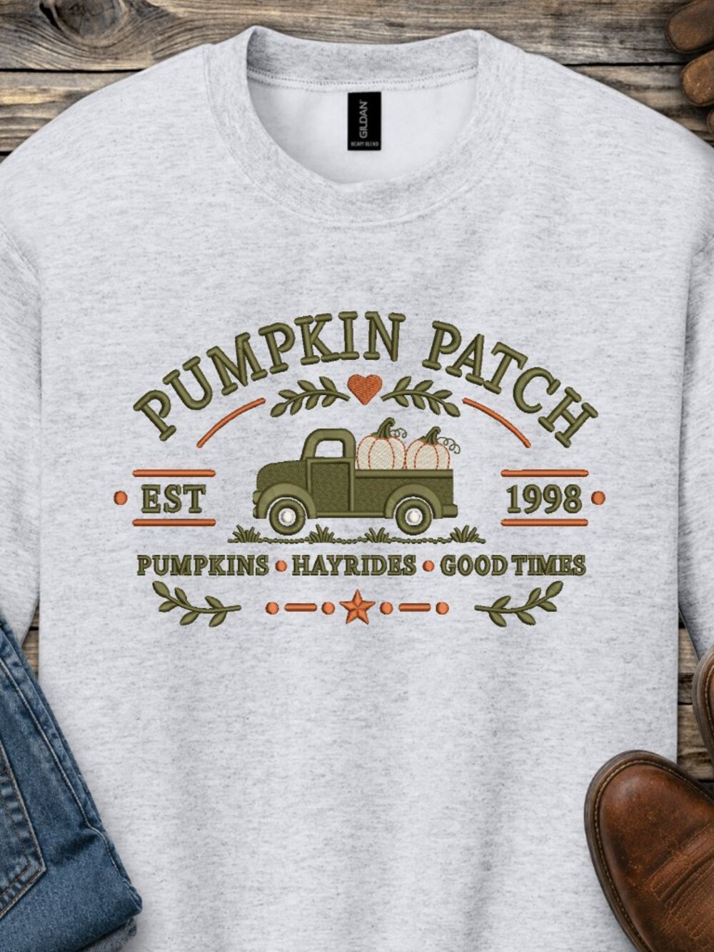 Pumpkin Patch Sweatshirt Embroidered Unisex Crewneck Truck Fall Autumn Cozy
